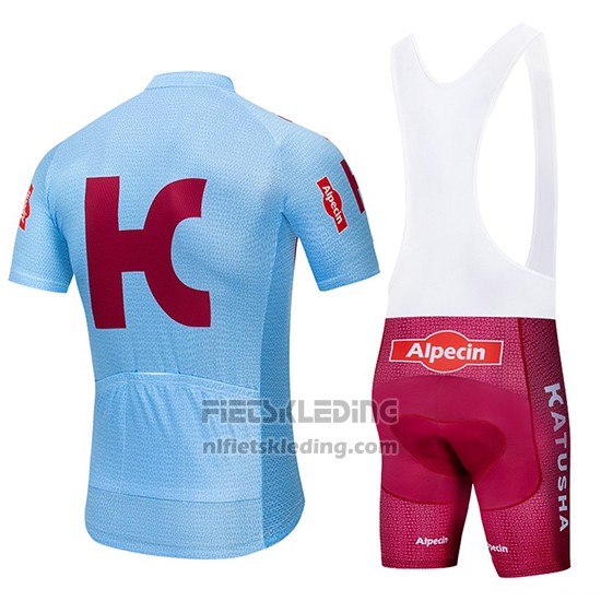2019 Fietskleding Katusha Alpecin Blauw Rood Korte Mouwen en Koersbroek